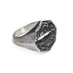 Chevalière Octogone en argent brossé