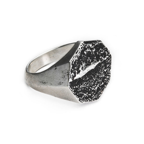 Chevalière Octogone en argent brossé