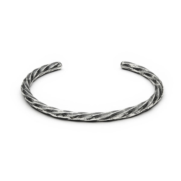 Bracelet Torsadé fin - Patinated 925 silver - Sand casting