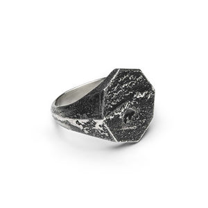 Chevalière octogone en argent 925 brut de fonte