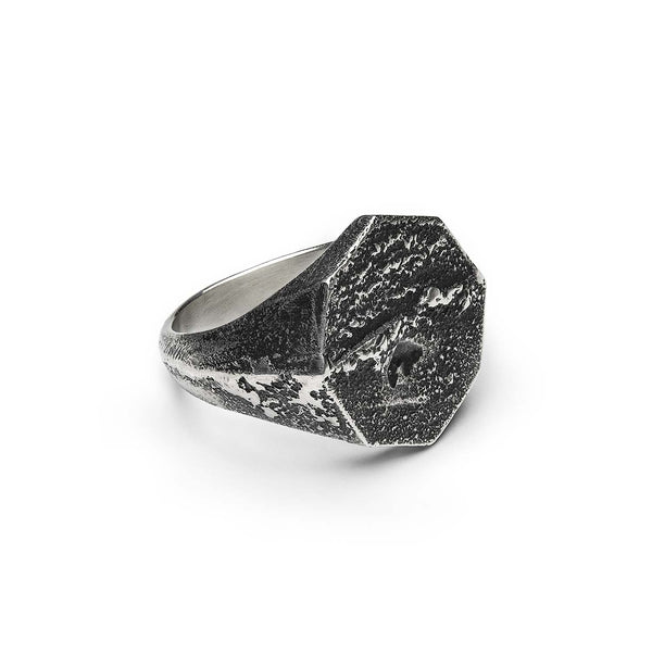 Chevalière octogone en argent 925 brut de fonte
