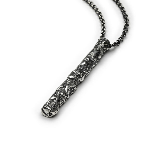 Collier Cylindre large - Patinated 925 silver - Sand casting